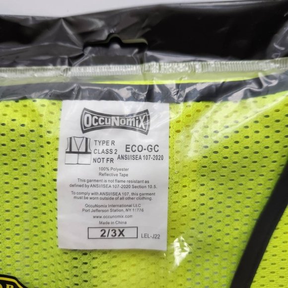 4 OccuNomix Mens Class 2 Mesh Single Stripe Safety Vest, Neon Yellow, 2/3X - Picture 3 of 8